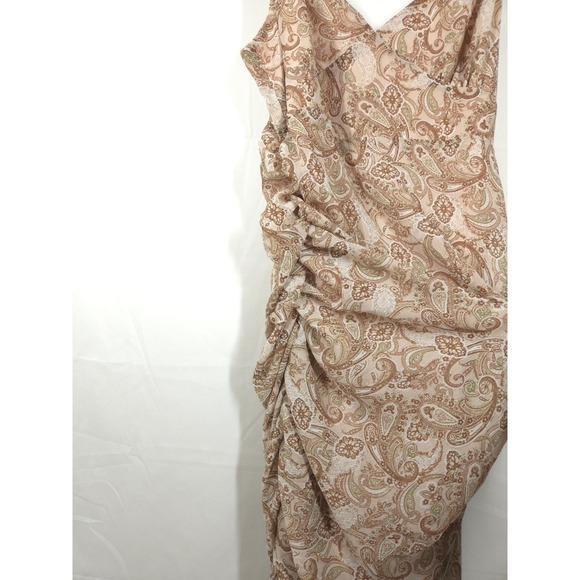 Versona Womens Paisley Midi Dress M Boho Chic Ruched Spaghetti Strap Retro‎ - Picture 3 of 14